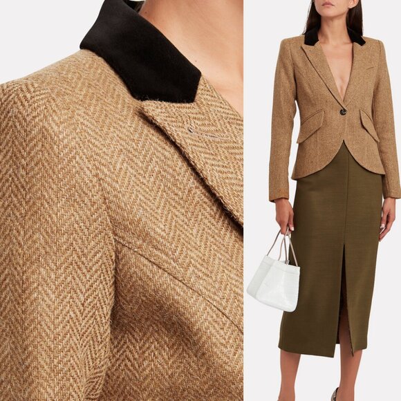 Smythe Velvet-Trimmed Herringbone Wool Blazer - Picture 1 of 10